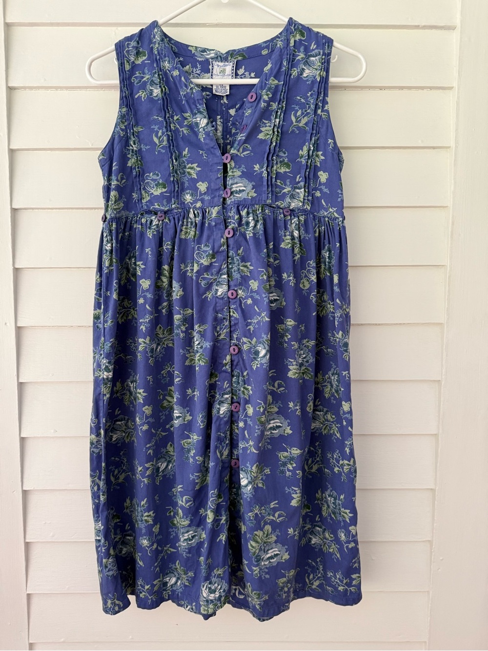 Vintage Cornelloki Floral Cotton Dress XS Blue Cottagecore Button Front